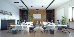 Modern office interior design concept. 3d rendering design