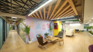 Modern office interior design. Reception view.